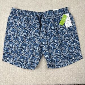 Con.Struct Swim Trunks Mens XXL Blue Tropical Leaf Mesh Lined Pockets Drawstring